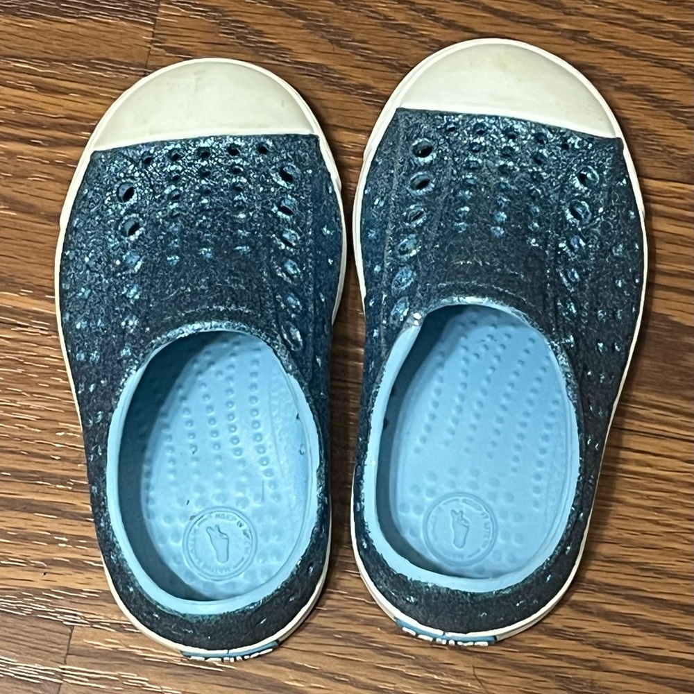 Native Shoes Jefferson Baby/Toddler Size C5 Bright Blue Bling Shell White
